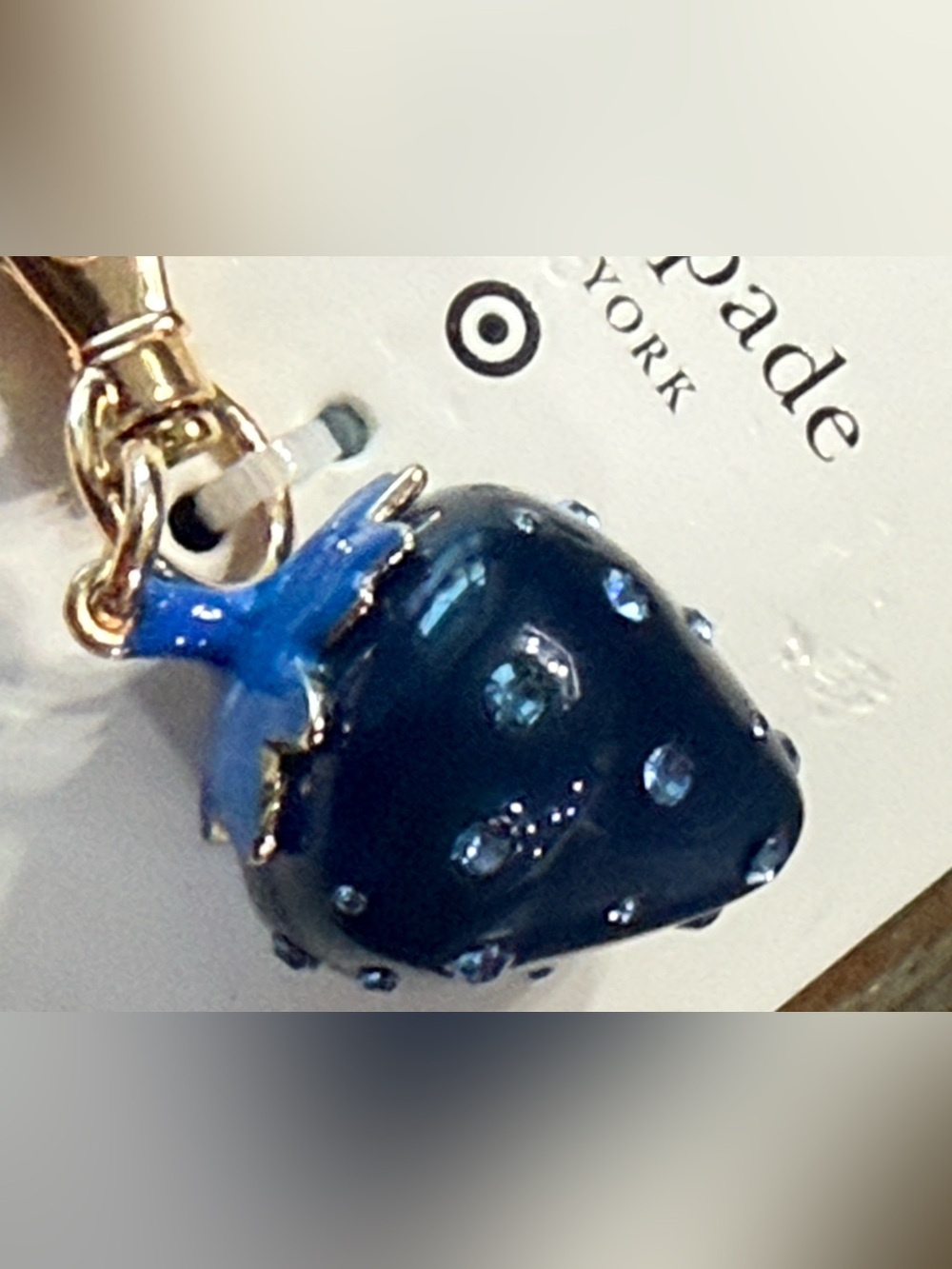 kate spade navy blue studded strawberry bag charm - Picture 3 of 3